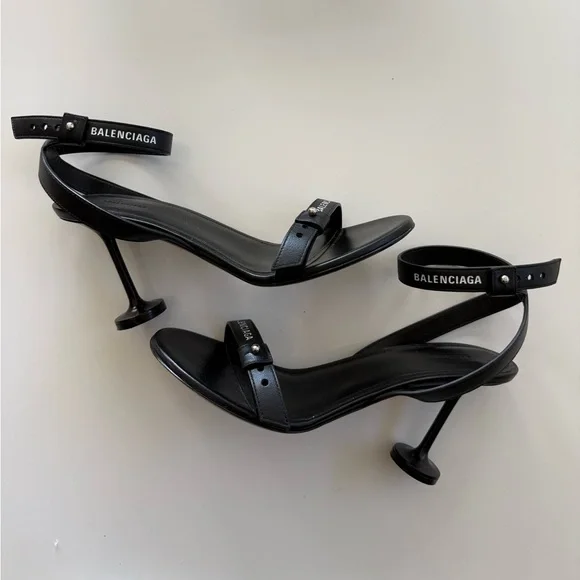 Balenciaga Black Leather Strappy Heels
